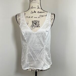 Vanity Fair White Nylon Lace Trim V Neck Camisole Tank Top Size 38